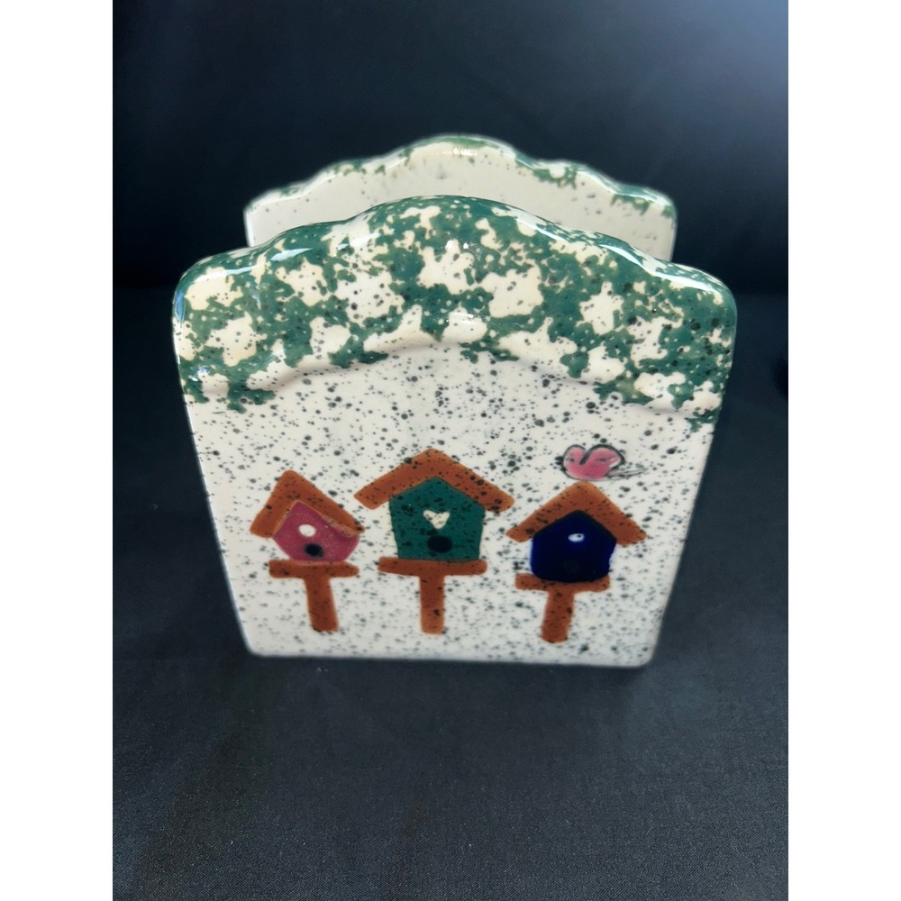 Gibson Design Ceramic Napkin Holder Rustic Birdhouse Speckled Green Kitchen